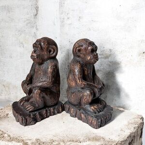 Pair of Brown Monkey Statues bookends